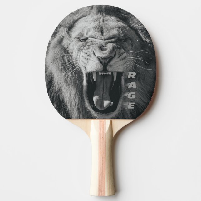Lion Rage Black and White Roar Ping Pong Paddle (Front)