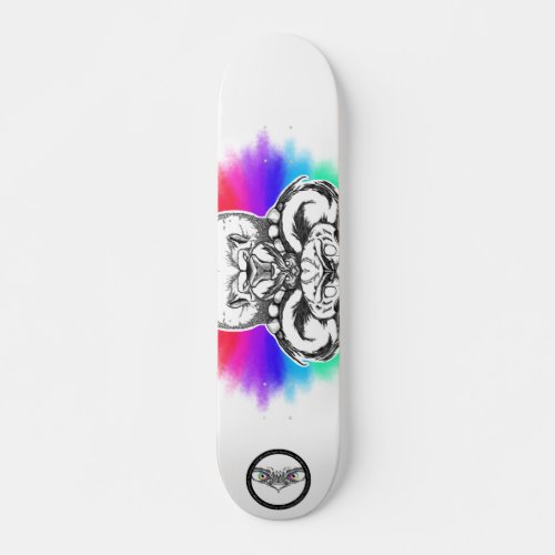 Lion rainbow Black and white line art animal Skateboard