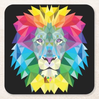 Lion Rainbow Square Paper Coaster