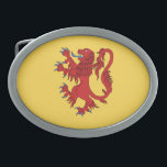 Lion Rampant Gules Oval Belt Buckle<br><div class="desc">This design by Richard H. Fay features a lion rampant gules, a heraldic red lion depicted in profile rearing up on its hind legs, ready to stave off all attackers. A lion of this type appears on the Scottish royal arms.</div>