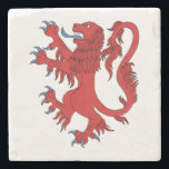 Lion Rampant Gules Stone Coaster<br><div class="desc">This design by Richard H. Fay features a lion rampant gules,  a heraldic red lion depicted in profile rearing up on its hind legs,  ready to stave off all attackers. A lion of this type appears on the Scottish royal arms.</div>
