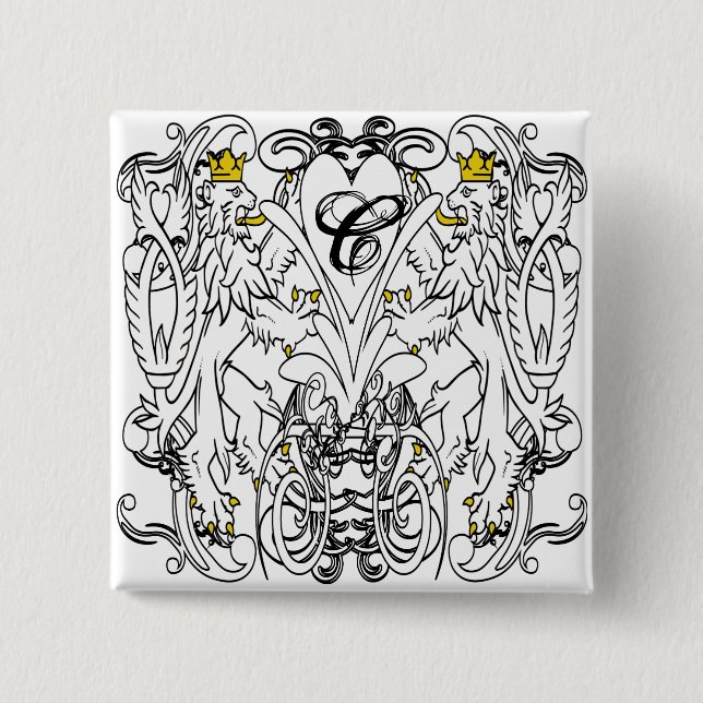 Lion Rampant Renaissance Wedding Pinback Button (Front)
