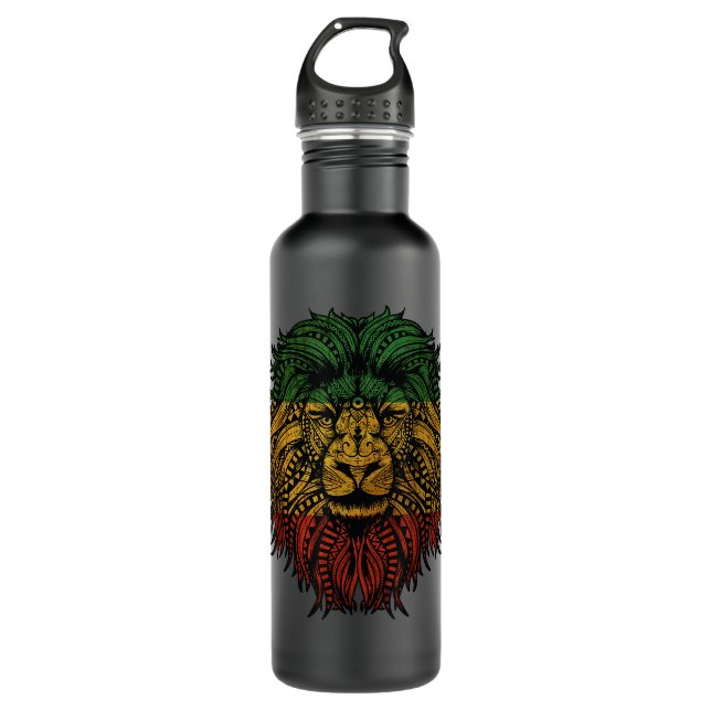 Lion Rasta Roots Rock Reggae Graphic Design Stainless Steel Water Bottle (Front)