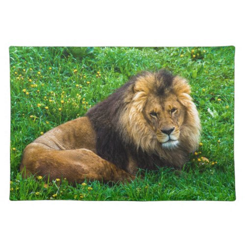 Lion Relaxing in Green Grass Photo Cloth Placemat