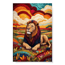 Lion Resting Vivid Maximalist Folk Art