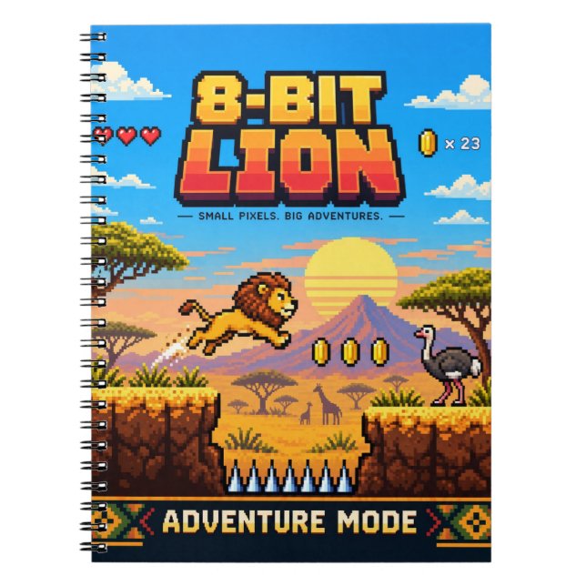 Lion, Retro 8-Bit Pixel Art Notebook (Front)