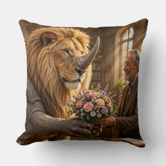 Lion Rhino Flower Bouquet Throw Pillow