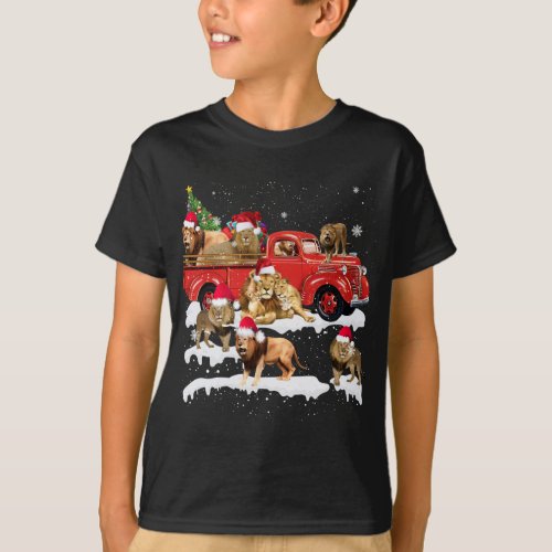 Lion Riding Red Truck Merry Christmas X_mas Ugly G T_Shirt