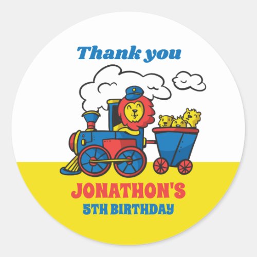 Lion Riding Train Kids Birthday Party Favor Classic Round Sticker
