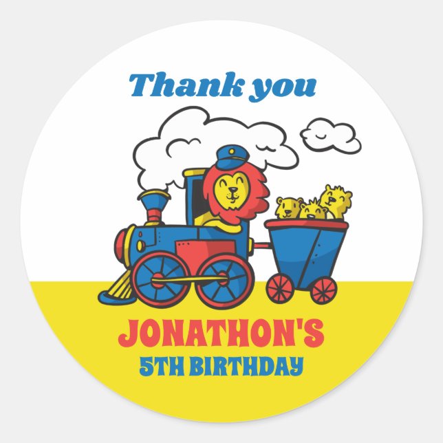 Lion Riding Train Kids Birthday Party Favor Classic Round Sticker (Front)