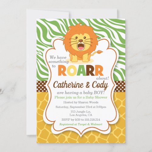 Lion ROAR Jungle Baby Shower Invitation