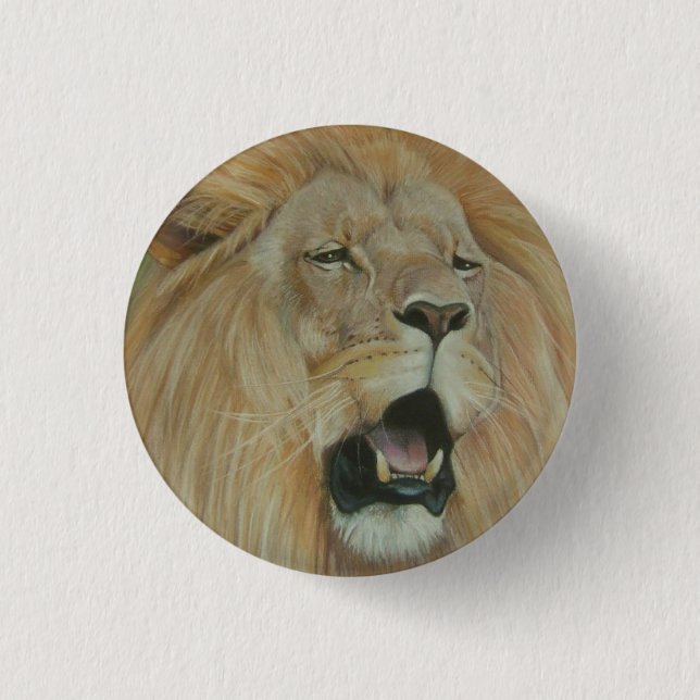 Lion roaring big cat wildlife pinback button (Front)