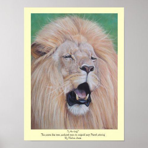 Lion roaring big cat wildlife realist art poster