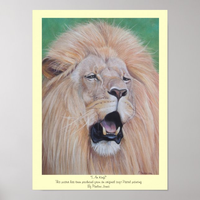 Lion roaring big cat wildlife realist art poster (Front)