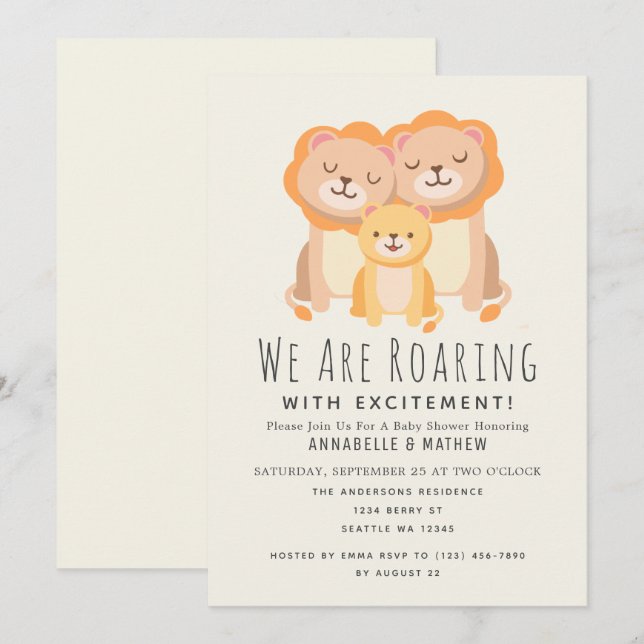 Lion Roaring Excitement 2 Dads Baby Shower Invitation (Front/Back)