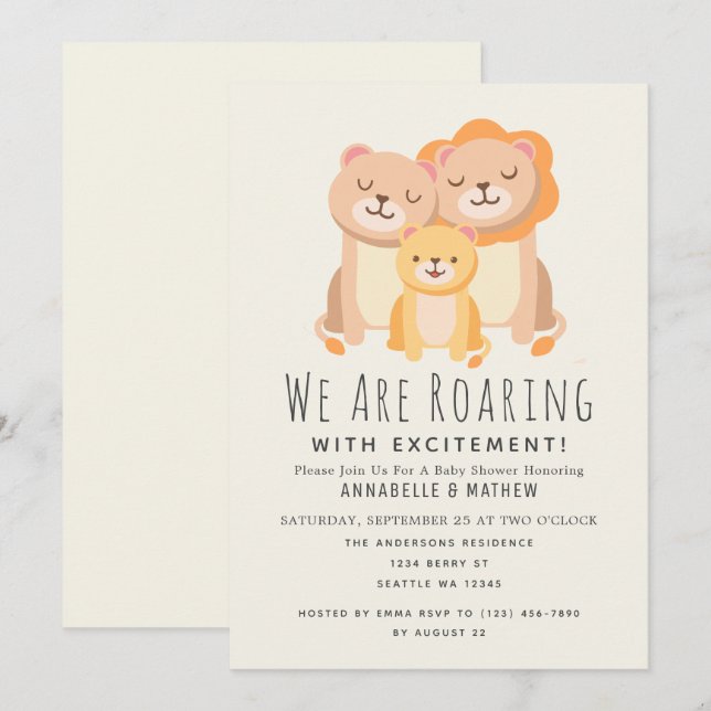 Lion Roaring Excitement Baby Shower Invitation (Front/Back)