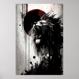 Lion Roaring Into The Night Sky Poster