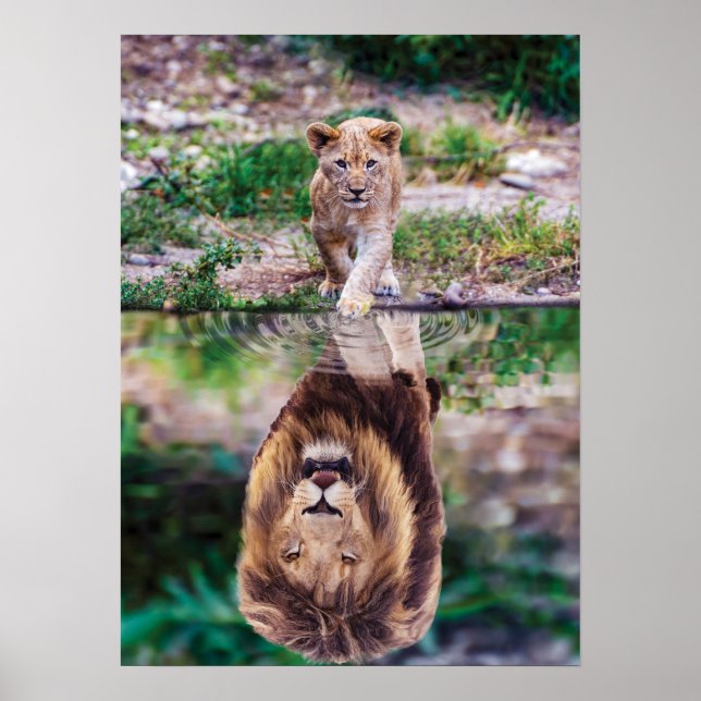 Lion Roaring Mindset Water Reflection Poster (Front)