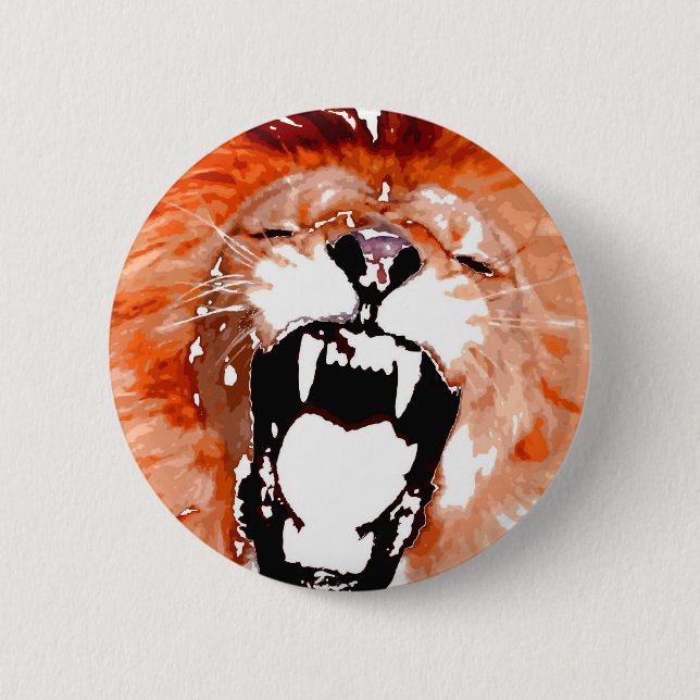 Lion Roaring Pinback Button (Front)