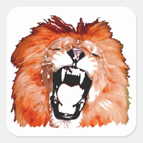 Lion Roaring Square Stickers