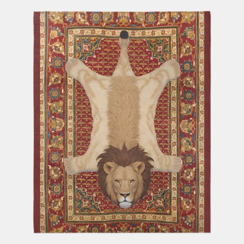 Lion Rug with Head _ Fake Lion on Red Persian Rug