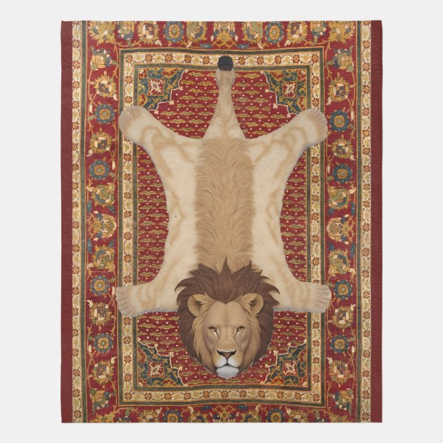 Lion Rug with Head - Fake Lion on Red Persian Rug (Front (Vertical))