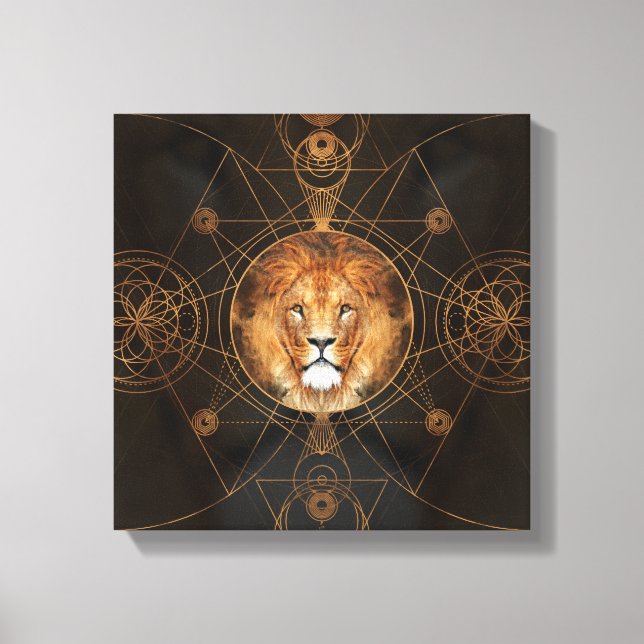Lion Sacred Geometry Digital Art Canvas Print (Front)