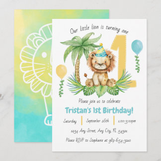 Lion Safari 1st Birthday Invitation