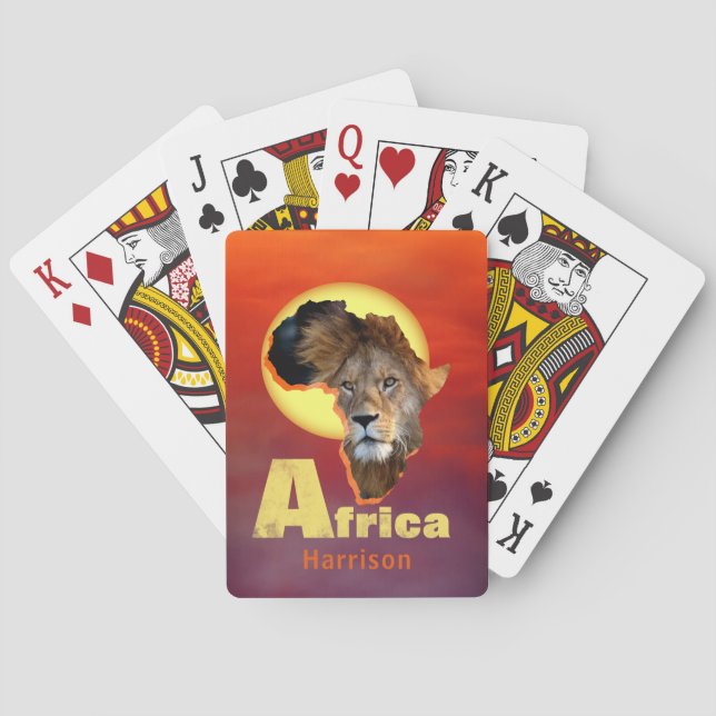 Lion Safari Africa Sunset Personalized Poker Cards (Back)