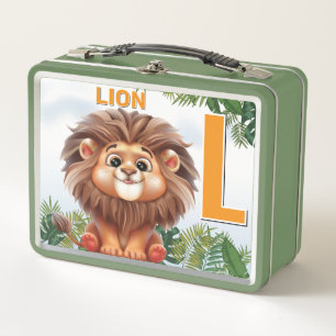 Lion Safari Alphabet Kids Metal Lunch Box
