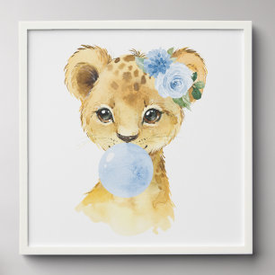 Lion, Safari, Blue Bubble Gum, Boy Nursery Peel And Stick Photo Tile