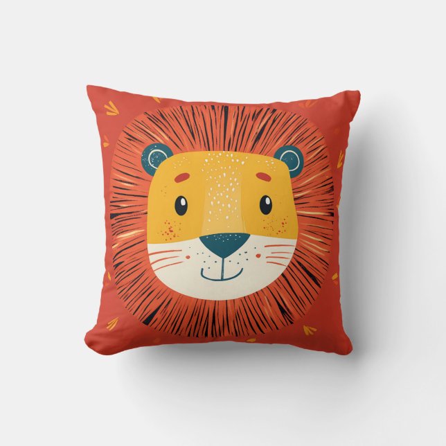 Lion Safari Exotic Hand Drawn Kids Room Nursery Throw Pillow (Front)