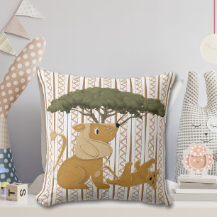Lion Safari Family Throw Pillow