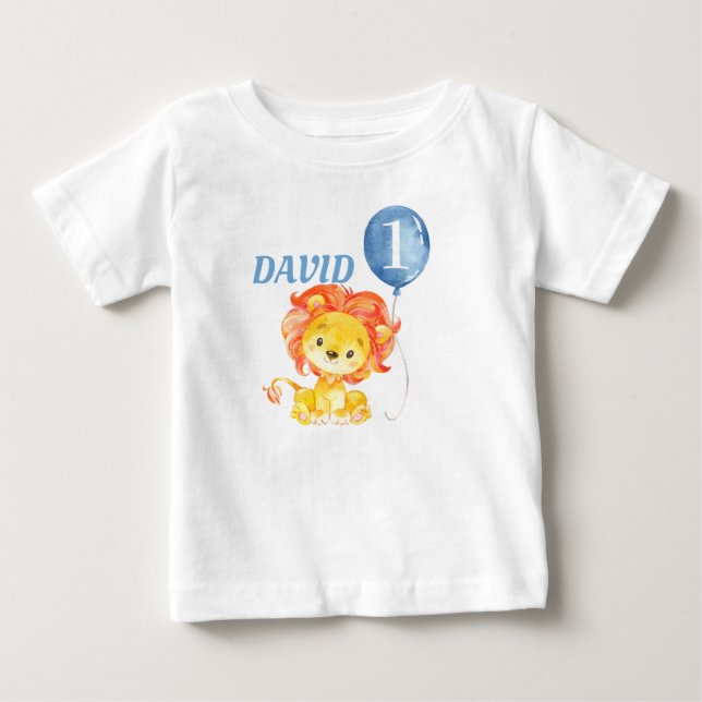 Lion Safari Jungle Blue Baby Boy Birthday T-Shirt (Front)