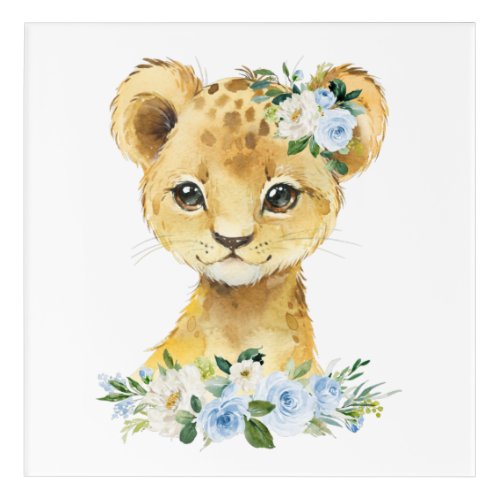 Lion Safari Jungle Blue Flowers Boy Nursery Acrylic Print