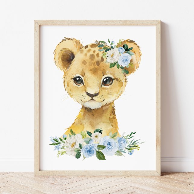 Lion, Safari, Jungle, Blue Flowers, Boy Nursery Poster (Creator Uploaded)