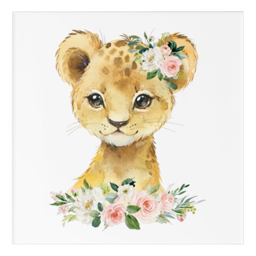 Lion Safari Jungle Pink Flowers Girl Nursery Acrylic Print