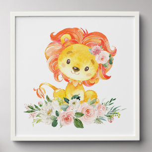 Lion, Safari, Jungle, Pink Flowers, Girl Nursery Peel And Stick Photo Tile