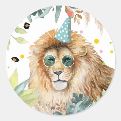 Lion Safari Party Animal Birthday Favor Decor Classic Round Sticker