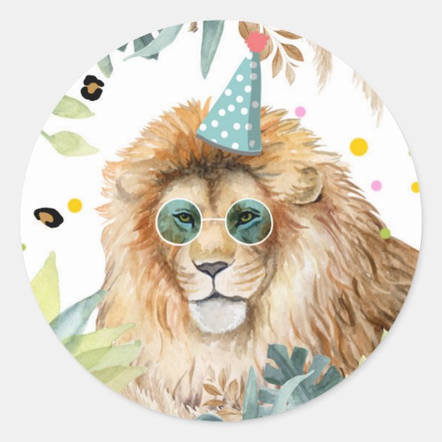 Lion Safari Party Animal Birthday Favor Decor Classic Round Sticker (Front)