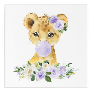 Lion, Safari, Purple Bubble Gum, Gender Neutral Acrylic Print