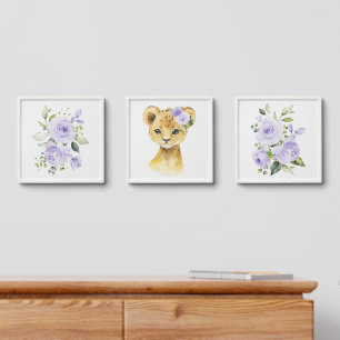 Lion, Safari, Purple Flowers, Gender Neutral Peel And Stick Photo Tile