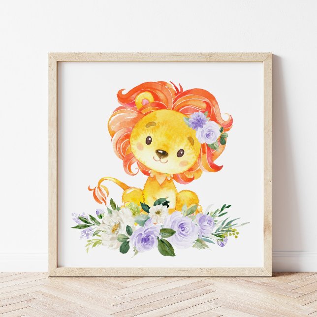 Lion, Safari, Purple Flowers, Gender Neutral Poster (Creator Uploaded)