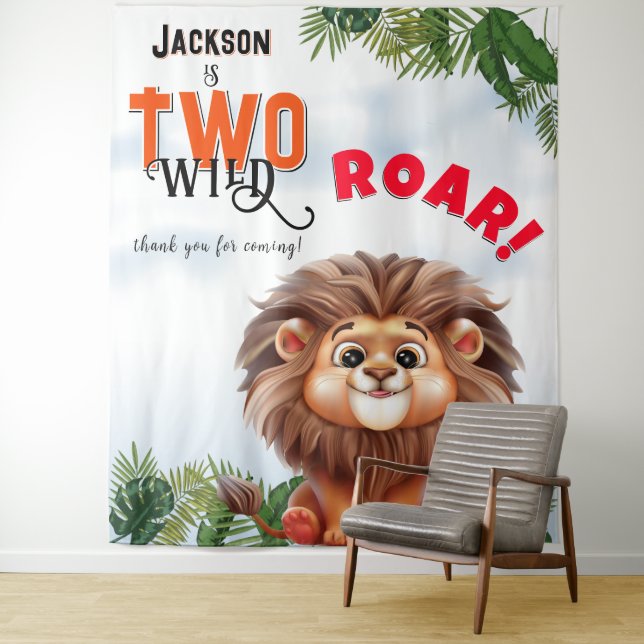 Lion Safari Two Wild Kids Birthday Backdrop (In Situ)