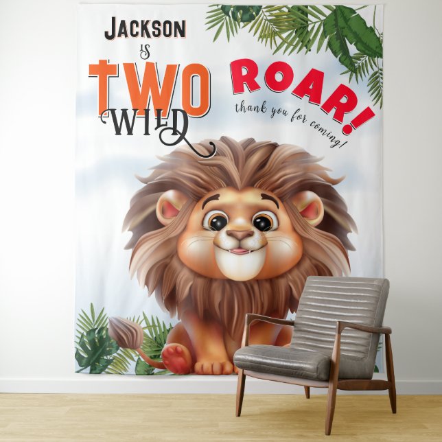 Lion Safari Two Wild Kids Birthday Backdrop (In Situ)