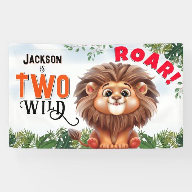 Lion Safari Two Wild Kids Birthday Banner (Horizontal)