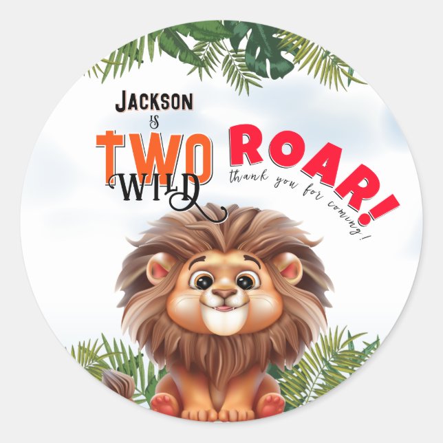 Lion Safari Two Wild Kids Birthday Classic Round Sticker (Front)