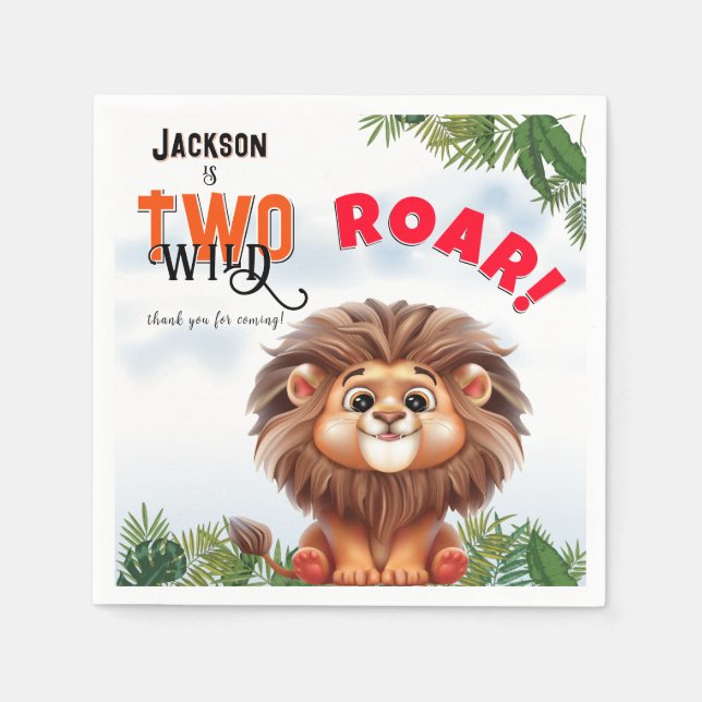 Lion Safari Two Wild Kids Birthday Napkins (Front)