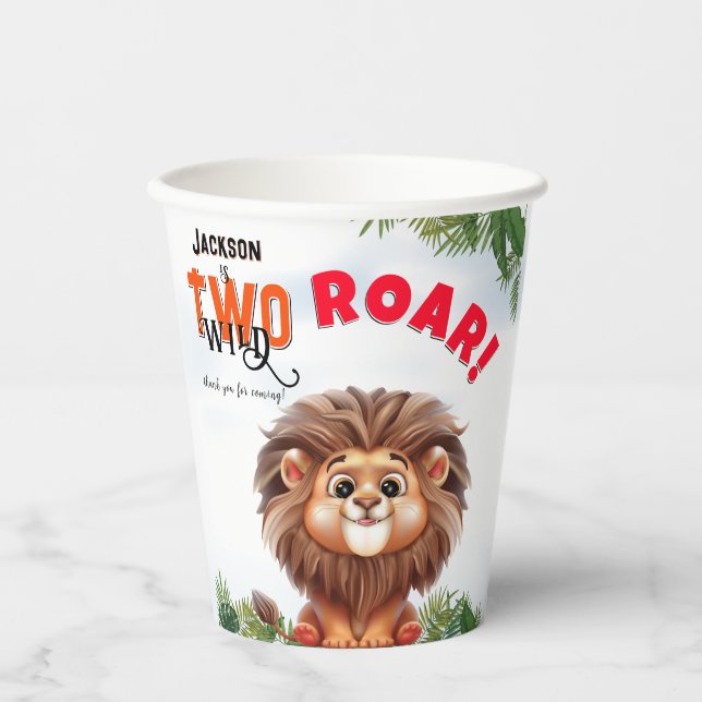 Lion Safari Two Wild Kids Birthday Paper Cups (Front)