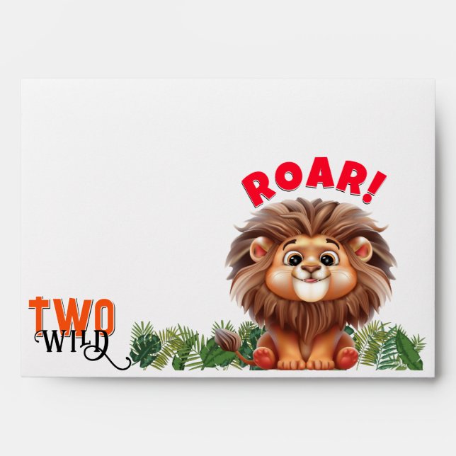Lion Safari Two Wild Kids Birthday Party Envelope (Front)